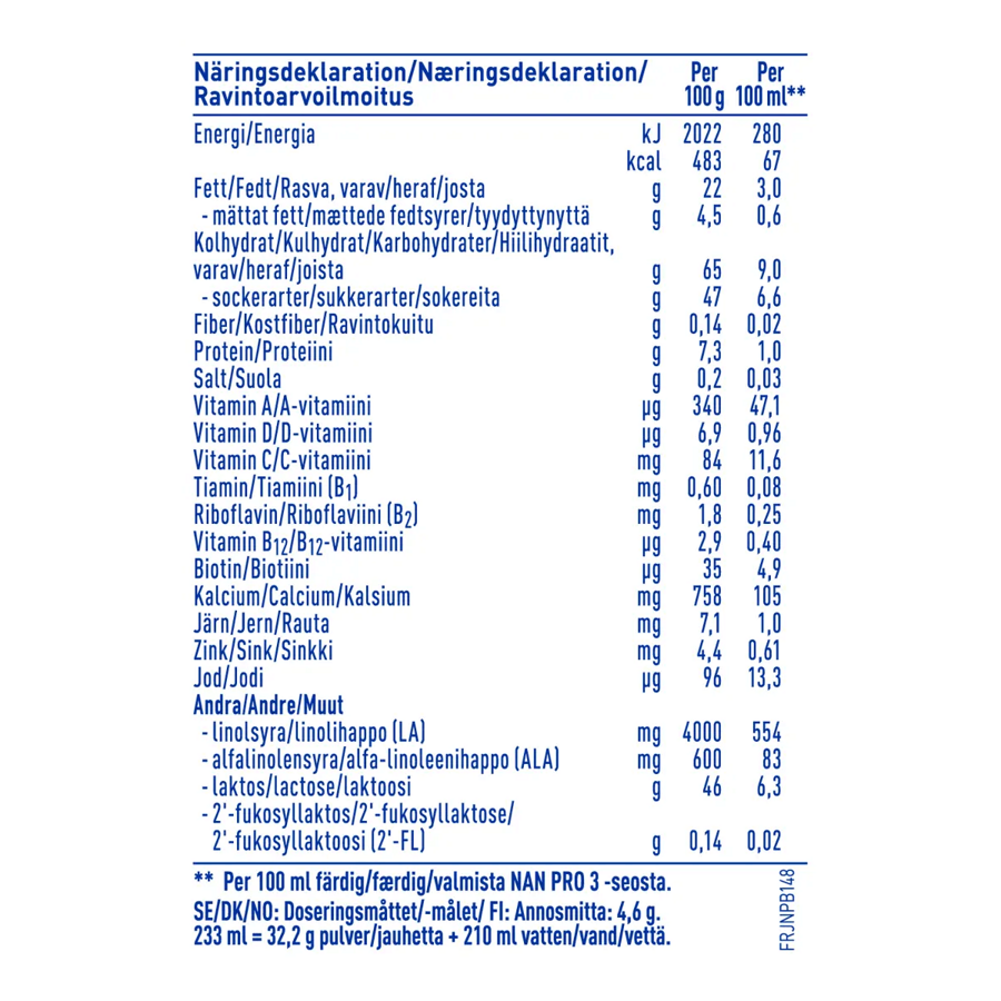 Nestlé NAN PRO 3,  Pikkulasten maitojuoma, 800g, alkaen 12 kk