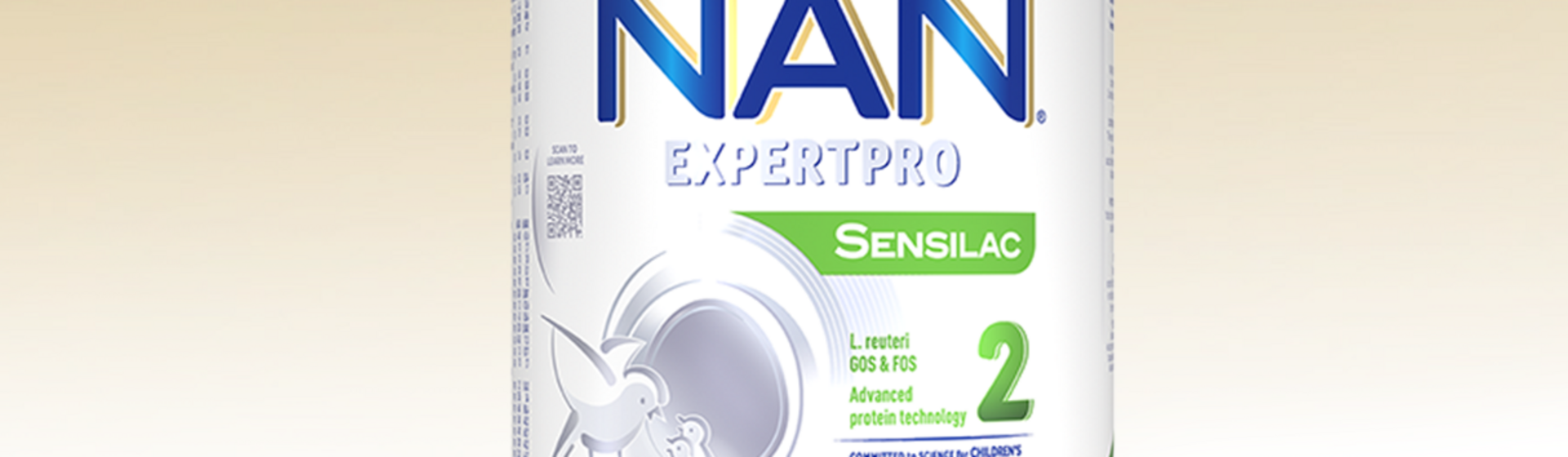 Valkoinen NAN ExpertPro Sensilac -äidinmaidonkorviketölkki vihreällä etiketillä (valokuva)
